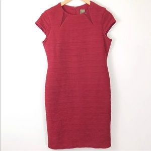 Taylor Dress 6 Red Ribbed Sheer detail Cap Sleeve